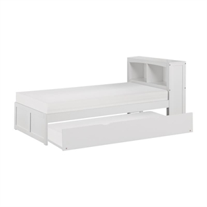 Pemberly Row 88.5&quot Transitional Wood Twin Bookcase Bed with Trundle in White