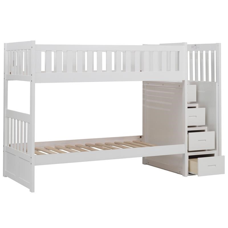 Pemberly Row Reversible Step Storage Wood Bunk Bed in White