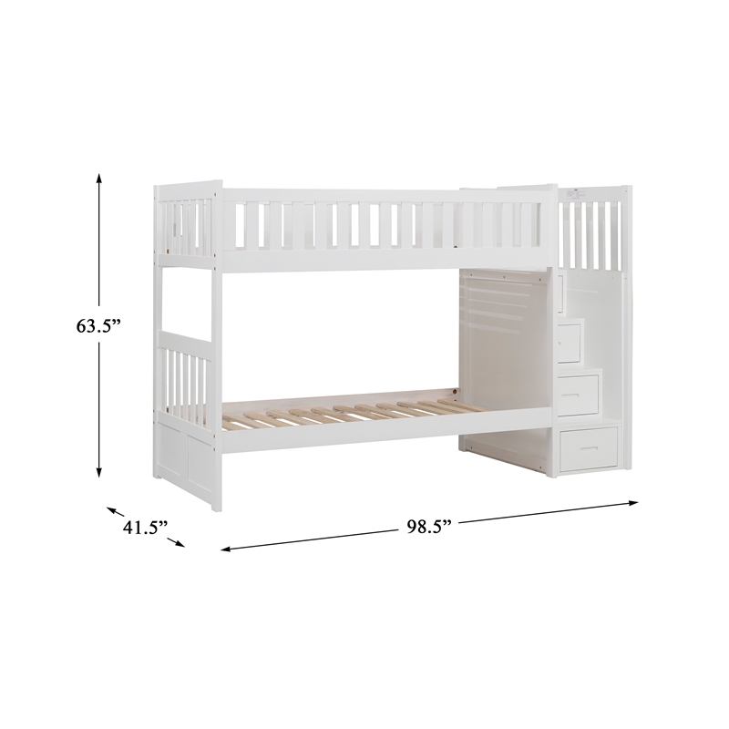 Pemberly Row Reversible Step Storage Wood Bunk Bed in White