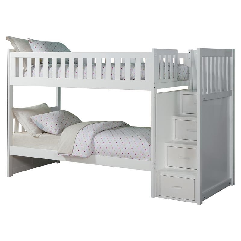 Pemberly Row Reversible Step Storage Wood Bunk Bed in White