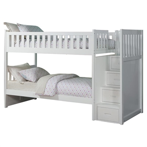 Pemberly Row Reversible Step Storage Wood Bunk Bed in White