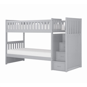 Pemberly Row 97&quot Reversible Step Storage Wood Bunk Bed in Gray