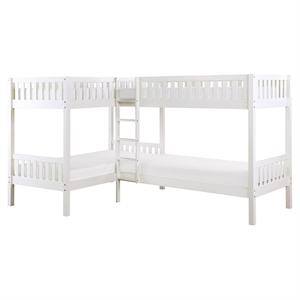 Pemberly Row Transitional Wood Corner Twin Bunk Bed in White