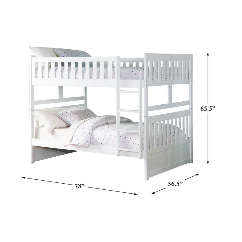 Pemberly Row Transitional Wood Full over Full Bunk Bed in White