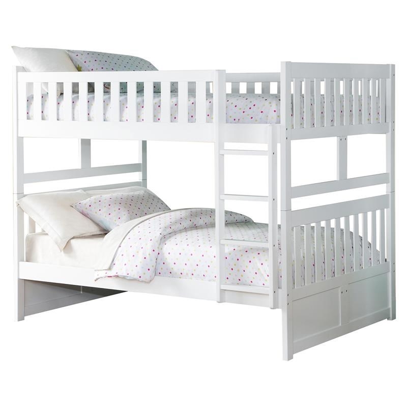 Pemberly Row Transitional Wood Full over Full Bunk Bed in White