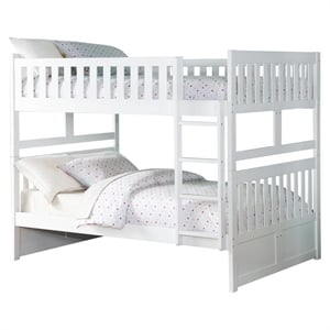 Pemberly Row Transitional Wood Full over Full Bunk Bed in White