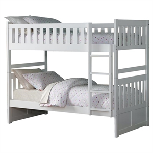 Pemberly Row Transitional Wood Twin over Twin Bunk Bed in White