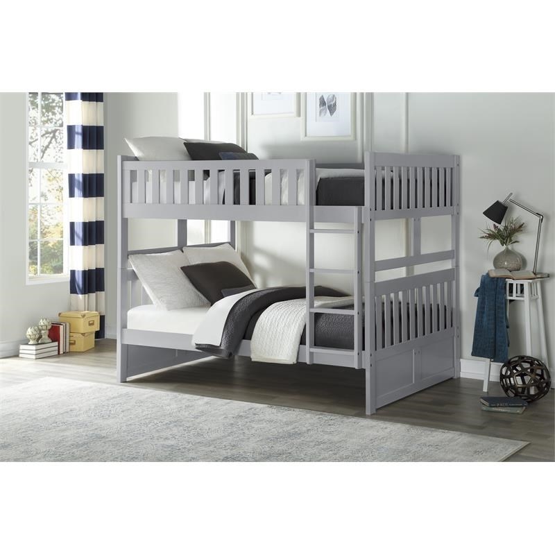 Pemberly Row Transitional Wood Full over Full Bunk Bed in Gray
