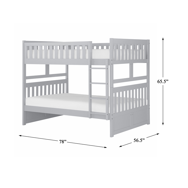 Pemberly Row Transitional Wood Full over Full Bunk Bed in Gray
