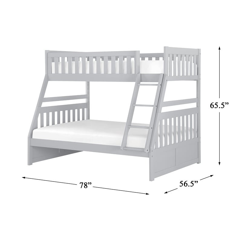 Pemberly Row Transitional Wood Twin over Full Bunk Bed in Gray