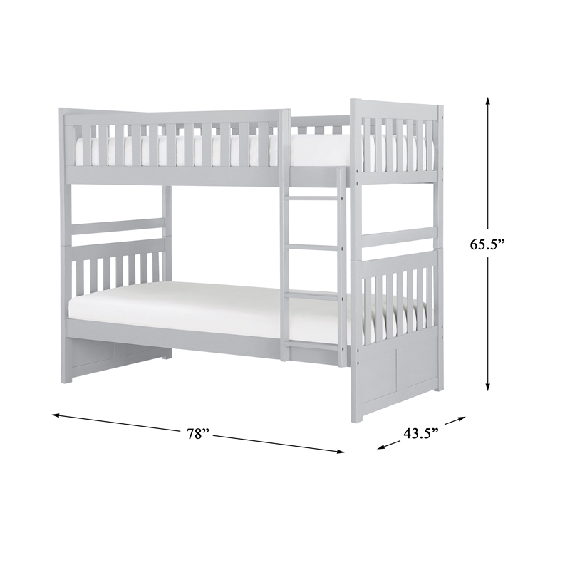 Pemberly Row Transitional Wood Twin over Twin Bunk Bed in Gray