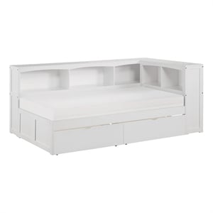 Pemberly Row Transitional 5-Shelf Wood Twin Bookcase Corner Bed in White