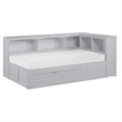 Pemberly Row 5-Shelf Wood Twin Bookcase Corner Bed with Storage Boxes in Gray