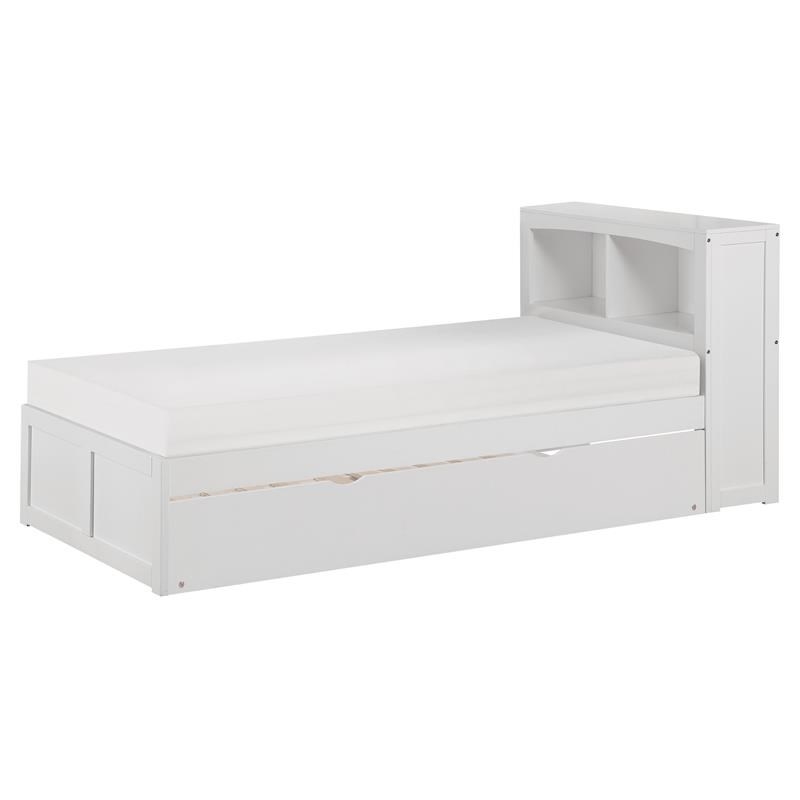 Pemberly Row Transitional Wood Twin Bookcase Bed with Storage Boxes in White