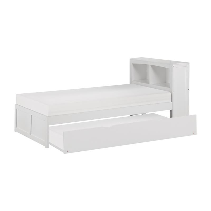 Pemberly Row Transitional Wood Twin Bookcase Bed with Storage Boxes in White