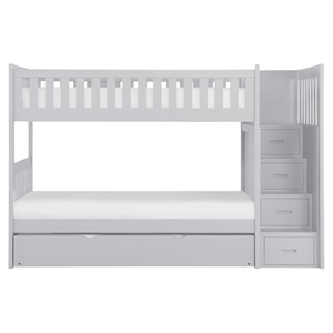 Pemberly Row 97&quot Reversible Step Storage Wood Bunk Bed with Trundle in Gray