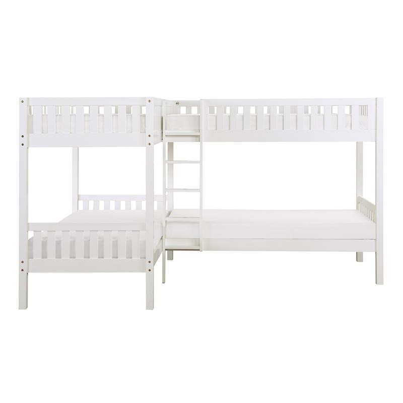 Pemberly Row Transitional Wood Corner Bunk Bed with Twin Trundle in White