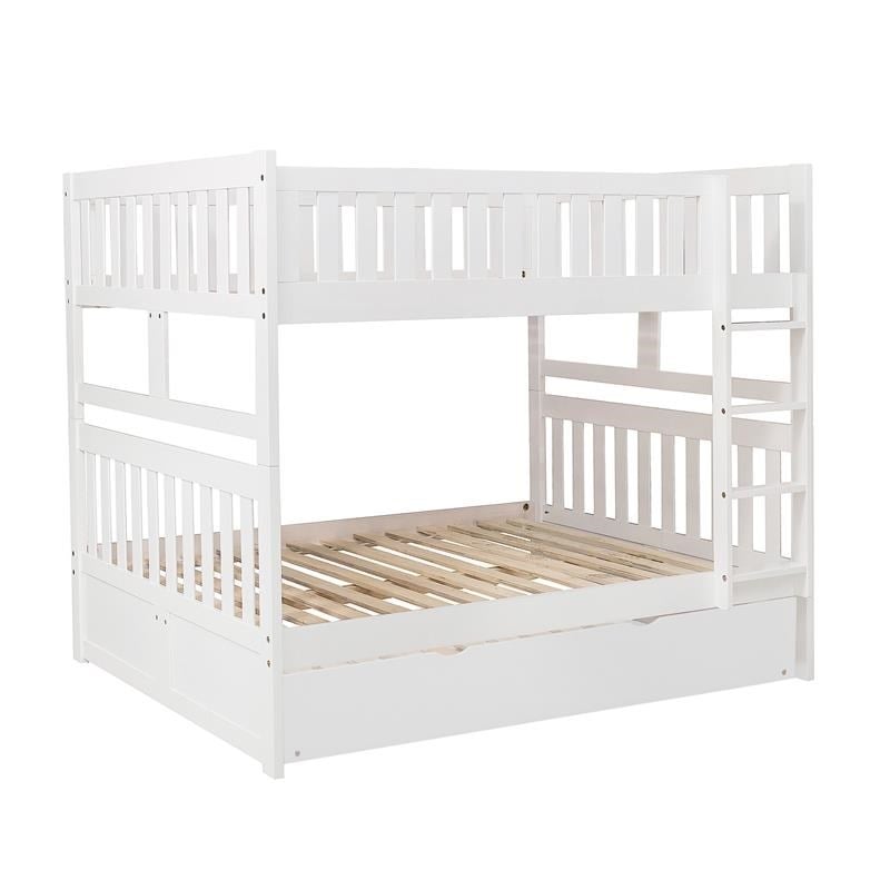 Pemberly Row Transitional Wood Full over Full Bunk Bed with Trundle in White