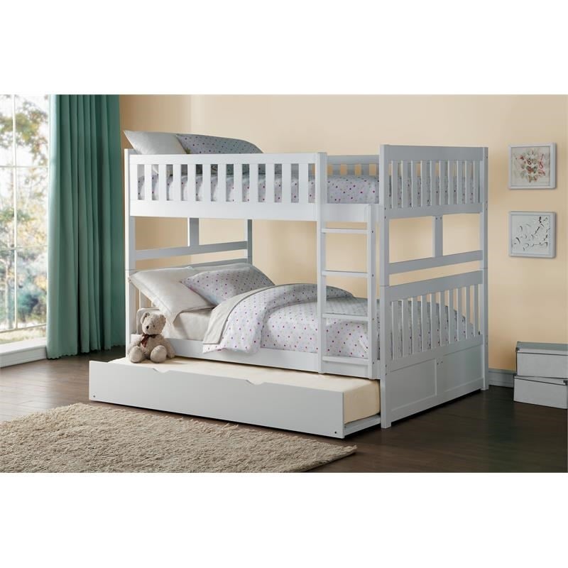Pemberly Row Transitional Wood Full over Full Bunk Bed with Trundle in White