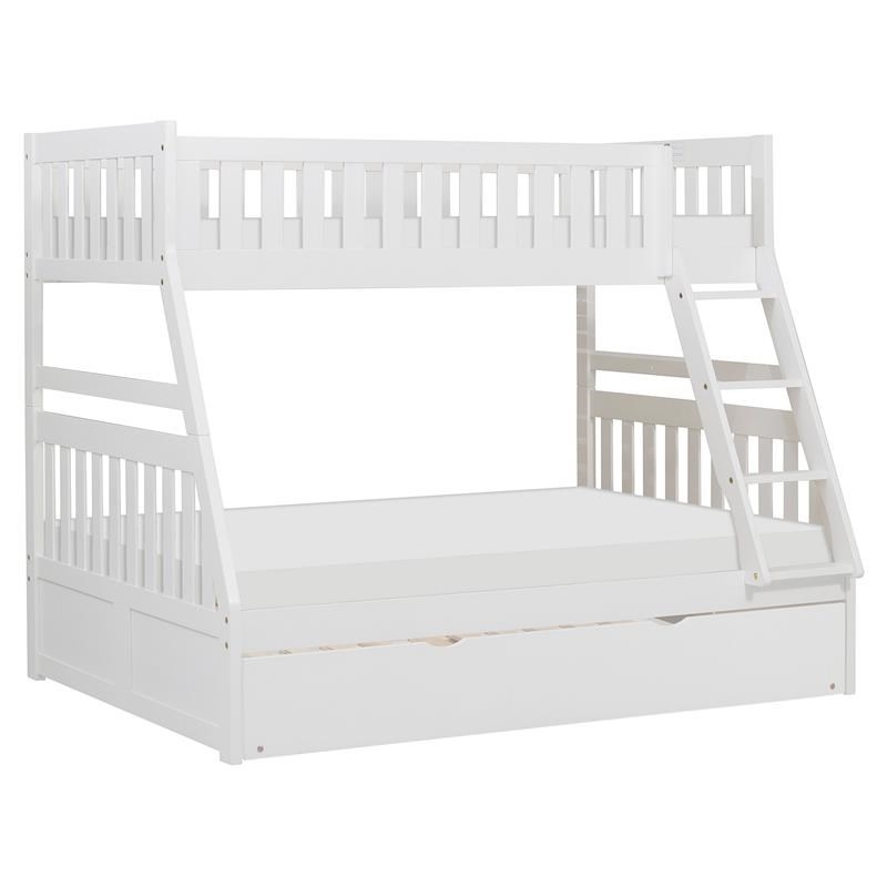 Pemberly Row Transitional Wood Twin over Full Bunk Bed with Trundle in White