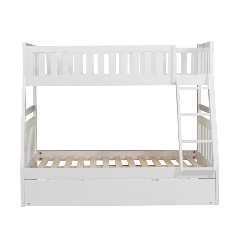 Pemberly Row Transitional Wood Twin over Full Bunk Bed with Trundle in White