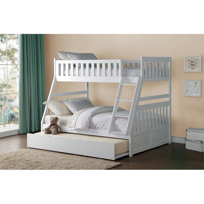 Pemberly Row Transitional Wood Twin over Full Bunk Bed with Trundle in White
