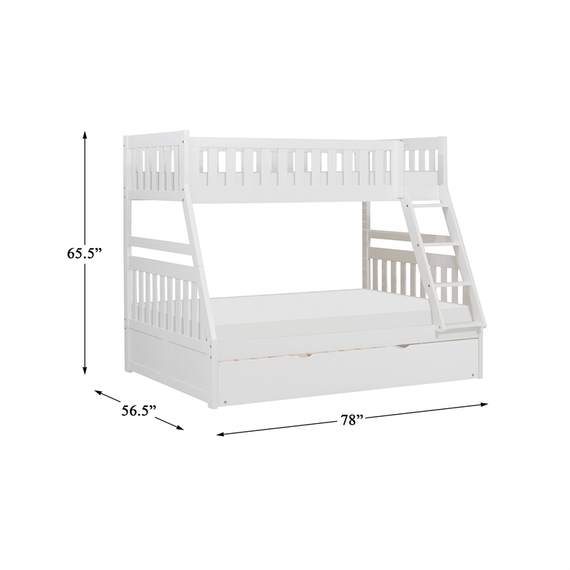 Pemberly Row Transitional Wood Twin over Full Bunk Bed with Trundle in White