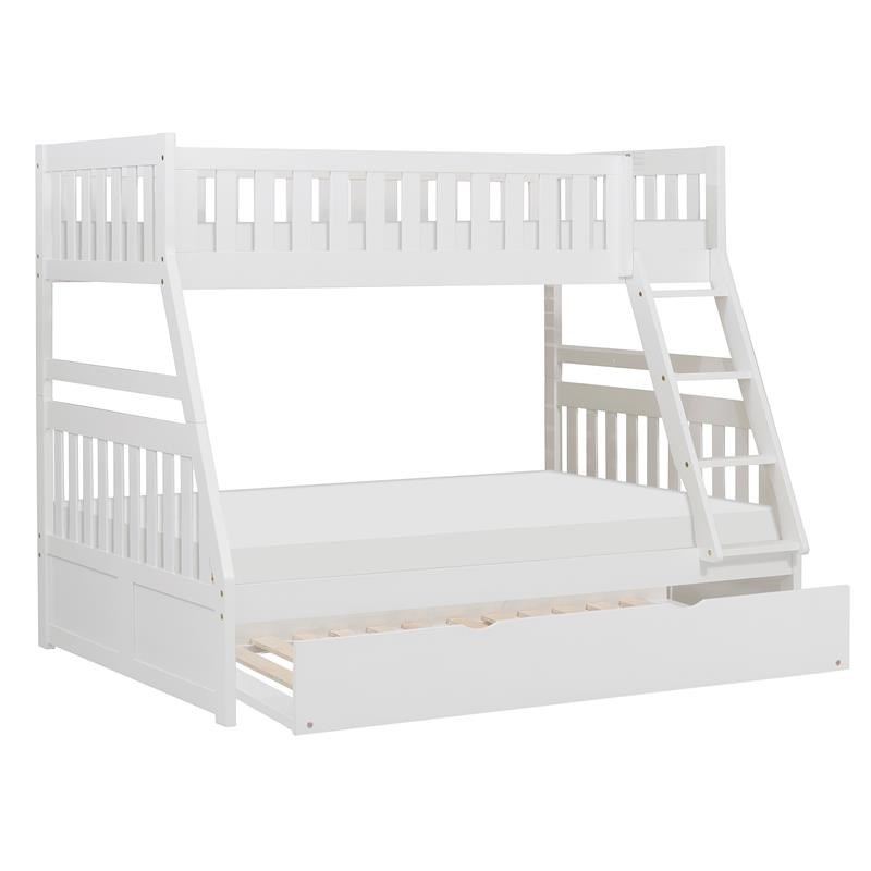 Pemberly Row Transitional Wood Twin over Full Bunk Bed with Trundle in White