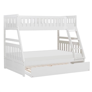 Pemberly Row Transitional Wood Twin over Full Bunk Bed with Trundle in White