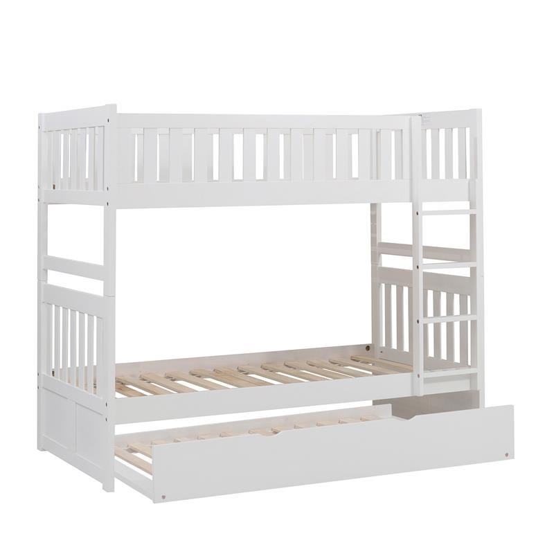 Pemberly Row Transitional Wood Twin over Twin Bunk Bed with Trundle in White