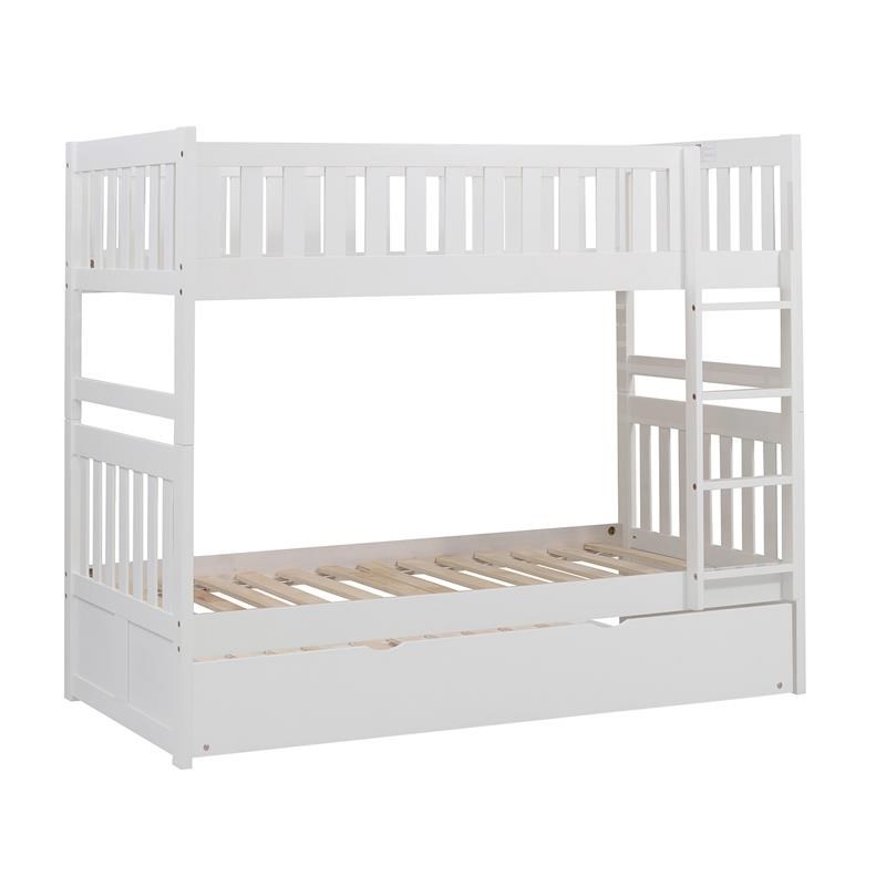 Pemberly Row Transitional Wood Twin over Twin Bunk Bed with Trundle in White