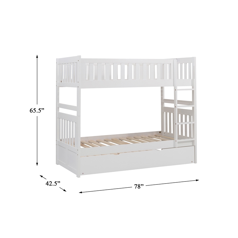 Pemberly Row Transitional Wood Twin over Twin Bunk Bed with Trundle in White