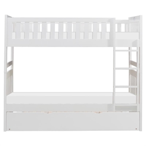 Pemberly Row Transitional Wood Twin over Twin Bunk Bed with Trundle in White