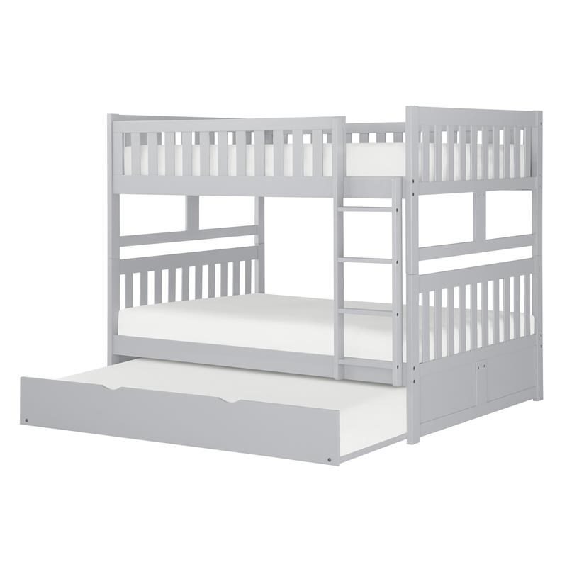 Pemberly Row Transitional Wood Full over Full Bunk Bed with Trundle Bed in Gray