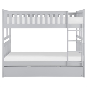 Pemberly Row Transitional Wood Full over Full Bunk Bed with Trundle Bed in Gray