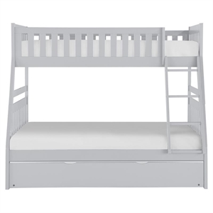 Pemberly Row Transitional Wood Twin over Full Bunk Bed with Trundle Bed in Gray