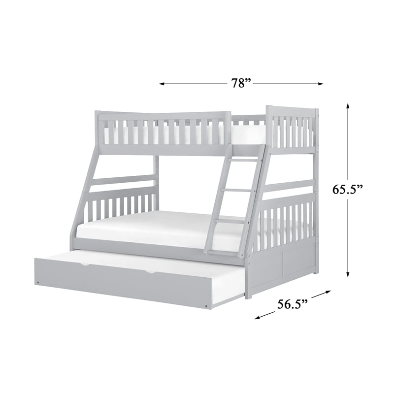 Pemberly Row Transitional Wood Twin over Full Bunk Bed with Trundle Bed in Gray
