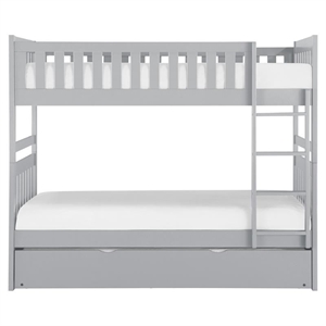 Pemberly Row Transitional Wood Twin over Twin Bunk Bed with Trundle Bed in Gray