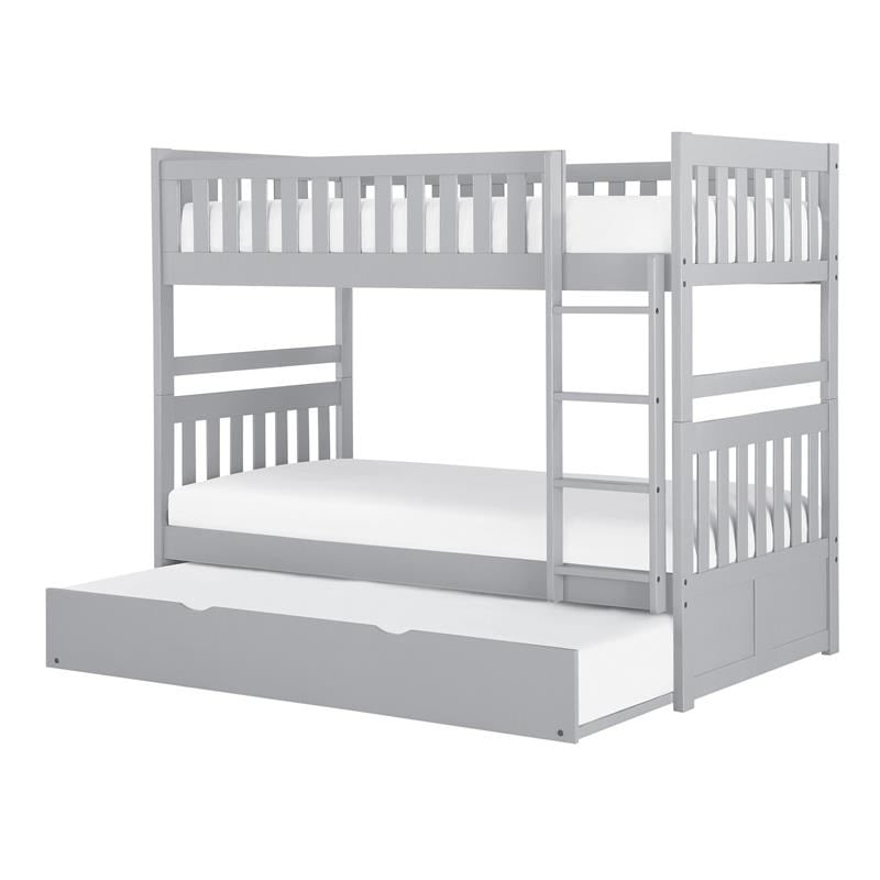 Pemberly Row Transitional Wood Twin over Twin Bunk Bed with Trundle Bed in Gray