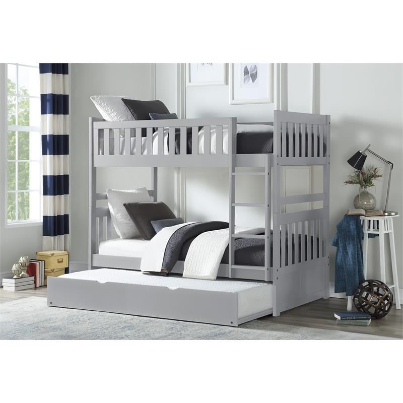 Pemberly Row Transitional Wood Twin over Twin Bunk Bed with Trundle Bed in Gray