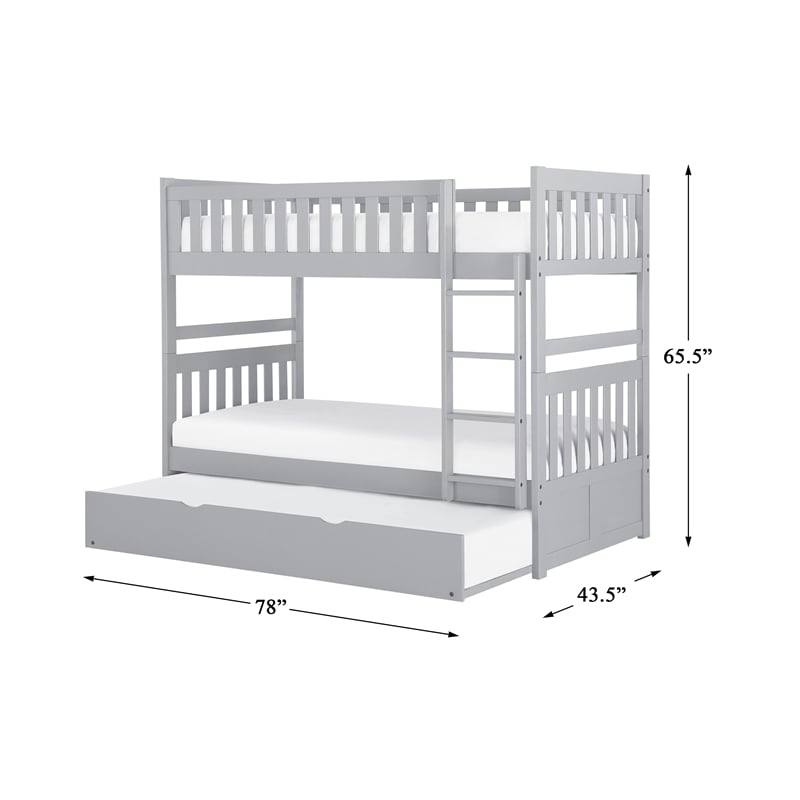 Pemberly Row Transitional Wood Twin over Twin Bunk Bed with Trundle Bed in Gray