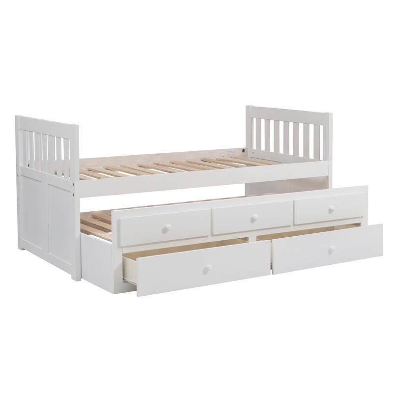 Pemberly Row Wood Twin over Twin Trundle Bed with 2-Storage Drawers in White