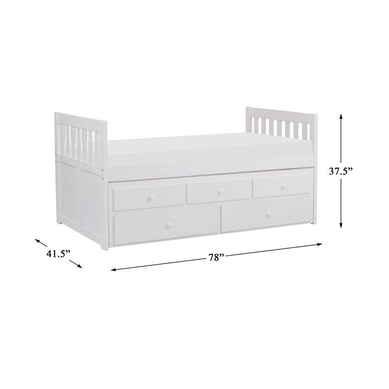 Pemberly Row Wood Twin over Twin Trundle Bed with 2-Storage Drawers in White