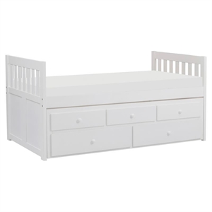 Pemberly Row Wood Twin over Twin Trundle Bed with 2-Storage Drawers in White
