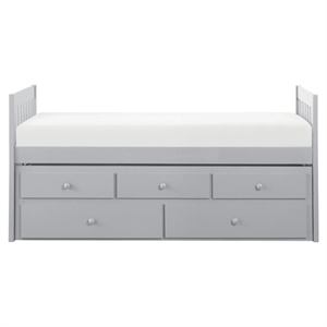 Pemberly Row Wood Twin over Twin Trundle Bed with 2-Storage Drawers in Gray
