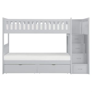 Pemberly Row 97&quot Reversible Step Storage Wood Bunk Bed with Storage Box in Gray
