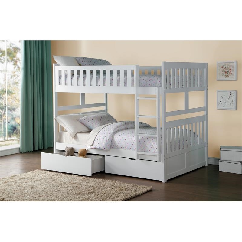 Pemberly Row 2-Storage Boxes Transitional Wood Full over Full Bunk Bed in White