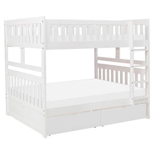 Pemberly Row 2-Storage Boxes Transitional Wood Full over Full Bunk Bed in White