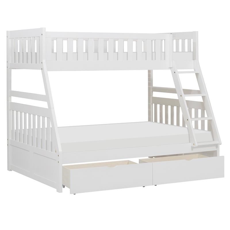 Pemberly Row 2-Storage Boxes Transitional Wood Twin over Full Bunk Bed in White