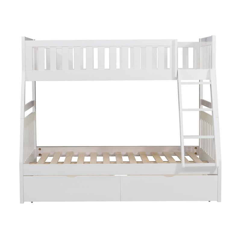 Pemberly Row 2-Storage Boxes Transitional Wood Twin over Full Bunk Bed in White